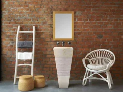 Wastafel Badkamer Op Voet Van Marmer Mido - Kleur Creme En Grijs