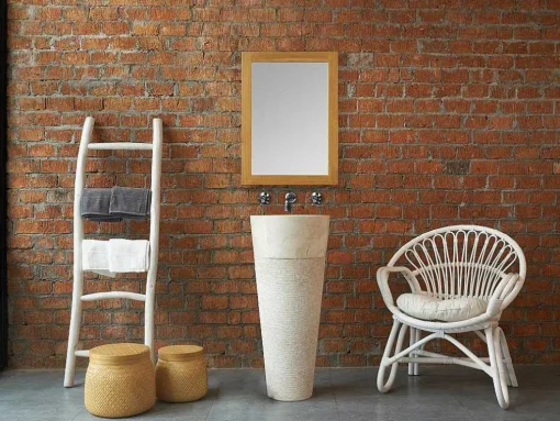 Wastafel Badkamer Op Voet Van Marmer Lanta - Kleur Creme