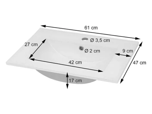 Wastafel Mcw-D16, 61Cm 18Mm Rand