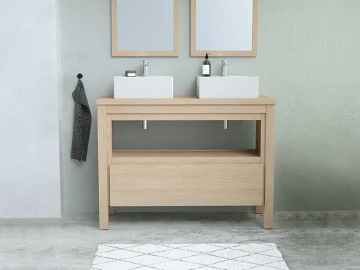 Wastafelmeubel Met Dubbele Opzetwastafel - Eikenfineer - 120 Cm - Cosmoti