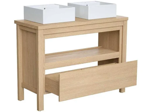 Wastafelmeubel Met Dubbele Opzetwastafel - Eikenfineer - 120 Cm - Cosmoti