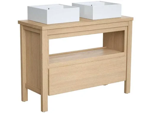 Wastafelmeubel Met Dubbele Opzetwastafel - Eikenfineer - 120 Cm - Cosmoti