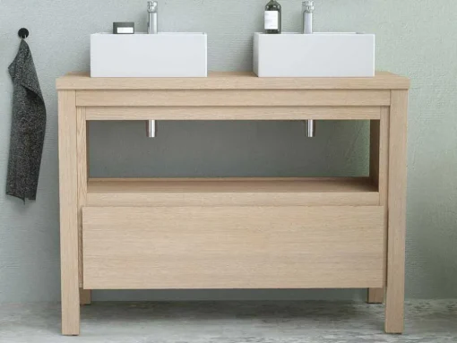 Wastafelmeubel Met Dubbele Opzetwastafel - Eikenfineer - 120 Cm - Cosmoti