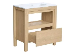 Wastafelmeubel Met Inbouwwastafel - Eikenfineer - 80 Cm - Cosmoti