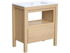 Wastafelmeubel Met Inbouwwastafel - Eikenfineer - 80 Cm - Cosmoti