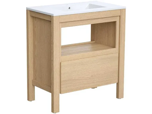 Wastafelmeubel Met Inbouwwastafel - Eikenfineer - 80 Cm - Cosmoti