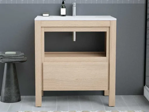 Wastafelmeubel Met Inbouwwastafel - Eikenfineer - 80 Cm - Cosmoti