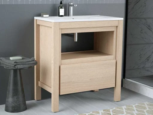 Wastafelmeubel Met Inbouwwastafel - Eikenfineer - 80 Cm - Cosmoti