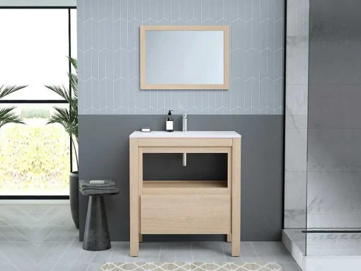 Wastafelmeubel Met Inbouwwastafel - Eikenfineer - 80 Cm - Cosmoti