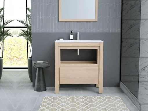 Wastafelmeubel Met Opbergvak - Eikenfineer - 80 Cm - Cosmoti