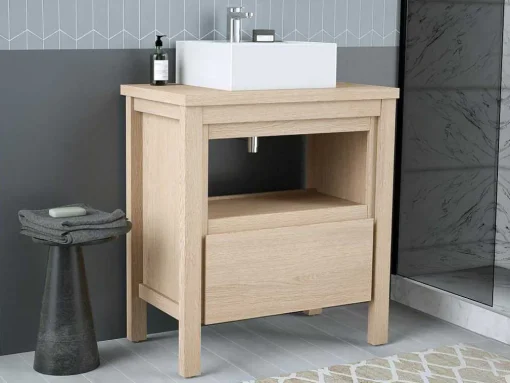 Wastafelmeubel Met Opzetwastafel - Eikenfineer - 80 Cm - Cosmoti