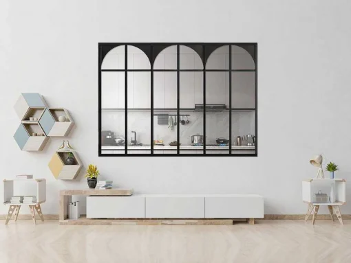 Werkplaatsraam Art Deco Van Gepoedercoat Aluminium 180 X 130 Cm - Zwart - Arcadea