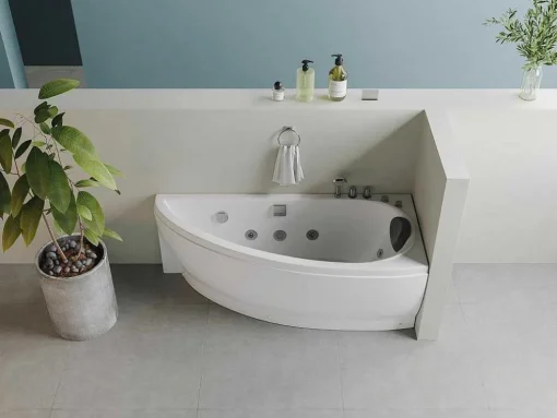 Wit Asymmetrisch Bubbelbad - 1 Plaats - 160 X 75 Cm - Hoek Rechts - Tabana