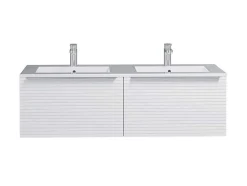 Wit Hangmeubel Voor Badkamer Met Groeven Met Dubbele Inbouwwastafel - 120 Cm - Latoma
