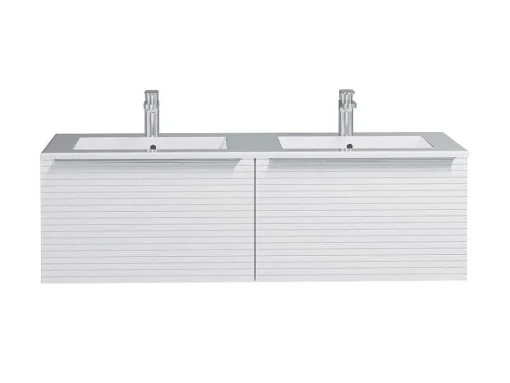 Wit Hangmeubel Voor Badkamer Met Groeven Met Dubbele Inbouwwastafel - 120 Cm - Latoma