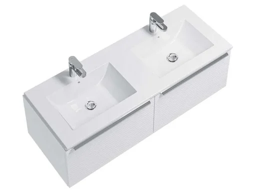 Wit Hangmeubel Voor Badkamer Met Groeven Met Dubbele Inbouwwastafel - 120 Cm - Latoma