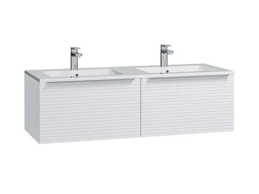 Wit Hangmeubel Voor Badkamer Met Groeven Met Dubbele Inbouwwastafel - 120 Cm - Latoma