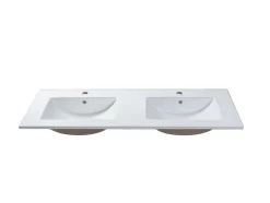 Wit Hangmeubel Voor Badkamer Met Groeven Met Dubbele Inbouwwastafel - 120 Cm - Latoma