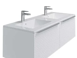 Wit Hangmeubel Voor Badkamer Met Groeven Met Dubbele Inbouwwastafel - 120 Cm - Latoma