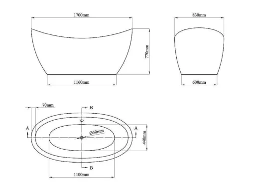 Wit Vrijstaand Designbad - 225 Liter - 170 X 83 X 77 Cm - Alda