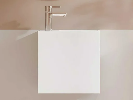 Witte Hangende Wastafel Van Solid Surface Met Nis - Kraan Links - 40 Cm - Pumori