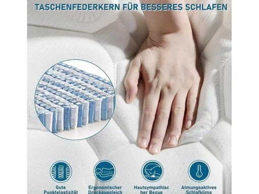 90 X 200 Cm Matras Met 7-Zone Pocketveren En Hr-Foam, 25 Cm Dik - Merax