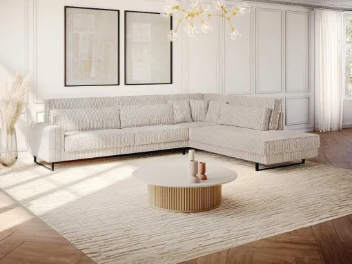 Xxl Hoekbank Van Beige Ribfluweel Tessio Van Maison Cephy