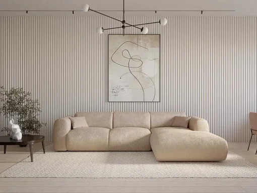 Xxl-Hoekbank Met Hoek Rechts In Beige Textuurstof Pogni Van Maison Cephy