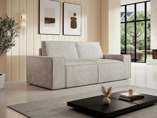 Zitbank 2 Plaatsen Beige Ribfluweel Amelia