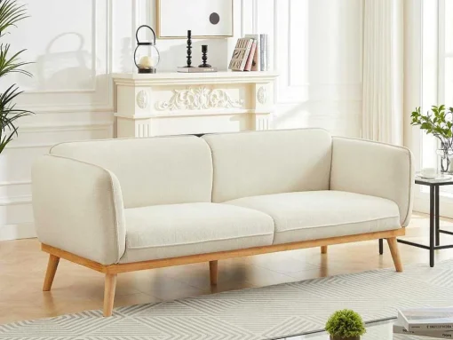 Zitbank Met 3 Plaatsen En Bekleding In Beige Textuurstof Fanira