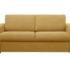3-Zits Express Slaapbank Van Mosterdgele Stof - Matras 14 Cm - Bevis