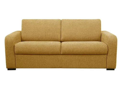 3-Zits Express Slaapbank Van Mosterdgele Stof - Matras 14 Cm - Bevis