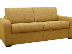 3-Zits Express Slaapbank Van Mosterdgele Stof - Matras 14 Cm - Bevis