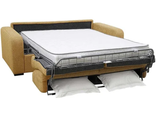 3-Zits Express Slaapbank Van Mosterdgele Stof - Matras 14 Cm - Bevis