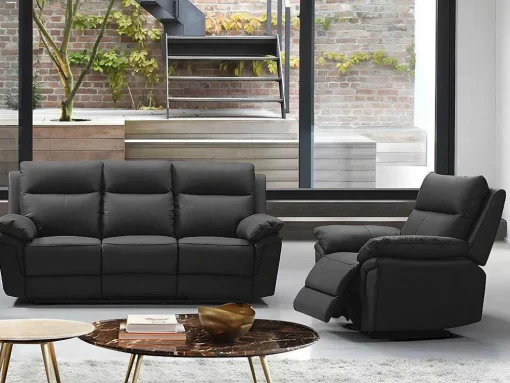 3 Zits Relaxbank En -Fauteuil Van Buffelleer Pakita - Zwart