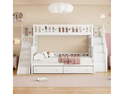 2-Zits Stapelbed Met Glijbaan En Planken - 90 X 200 Cm + 140 X 200 Cm - Wit - Anthony