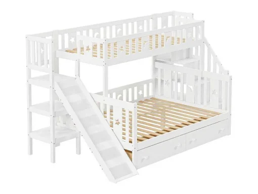 2-Zits Stapelbed Met Glijbaan En Planken - 90 X 200 Cm + 140 X 200 Cm - Wit - Anthony