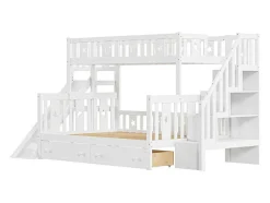 2-Zits Stapelbed Met Glijbaan En Planken - 90 X 200 Cm + 140 X 200 Cm - Wit - Anthony