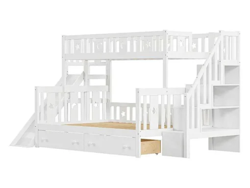 2-Zits Stapelbed Met Glijbaan En Planken - 90 X 200 Cm + 140 X 200 Cm - Wit - Anthony