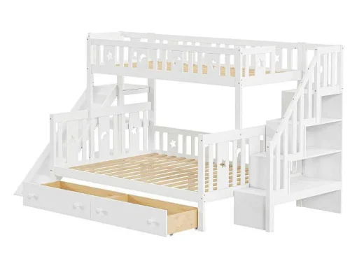 2-Zits Stapelbed Met Glijbaan En Planken - 90 X 200 Cm + 140 X 200 Cm - Wit - Anthony