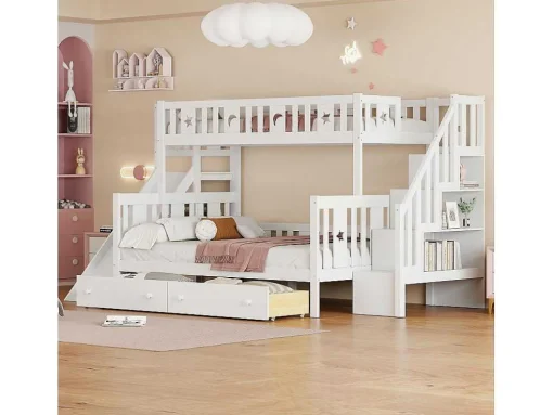 2-Zits Stapelbed Met Glijbaan En Planken - 90 X 200 Cm + 140 X 200 Cm - Wit - Anthony