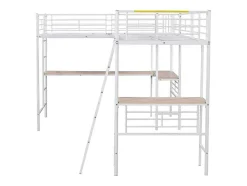 2-Zits Tussenbed - 2 X 90 X 200 Cm - Met Hoekbureau En Ladders - Metaal - Wit