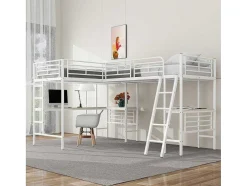 2-Zits Tussenbed - 2 X 90 X 200 Cm - Met Hoekbureau En Ladders - Metaal - Wit