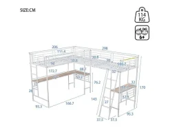 2-Zits Tussenbed - 2 X 90 X 200 Cm - Met Hoekbureau En Ladders - Metaal - Wit