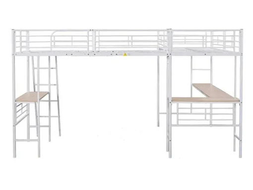 2-Zits Tussenbed - 2 X 90 X 200 Cm - Met Hoekbureau En Ladders - Metaal - Wit