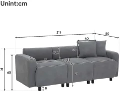 3-Zitsbank In Chenille-Stof Met 2 Kussens - Slaaphoogte 211 Cm - Grijs