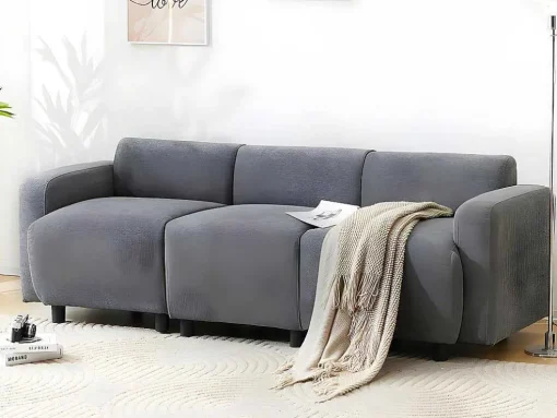 3-Zitsbank In Chenille-Stof Met 2 Kussens - Slaaphoogte 211 Cm - Grijs