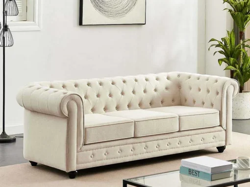 3-Zitsbank Van Beige Stof Chesterfield