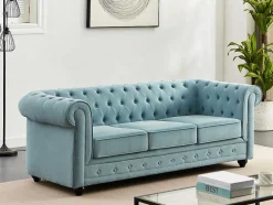 3-Zitsbank Van Lichtblauwe Stof Chesterfield