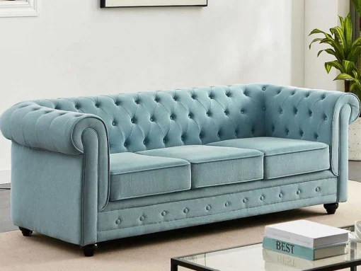 3-Zitsbank Van Lichtblauwe Stof Chesterfield